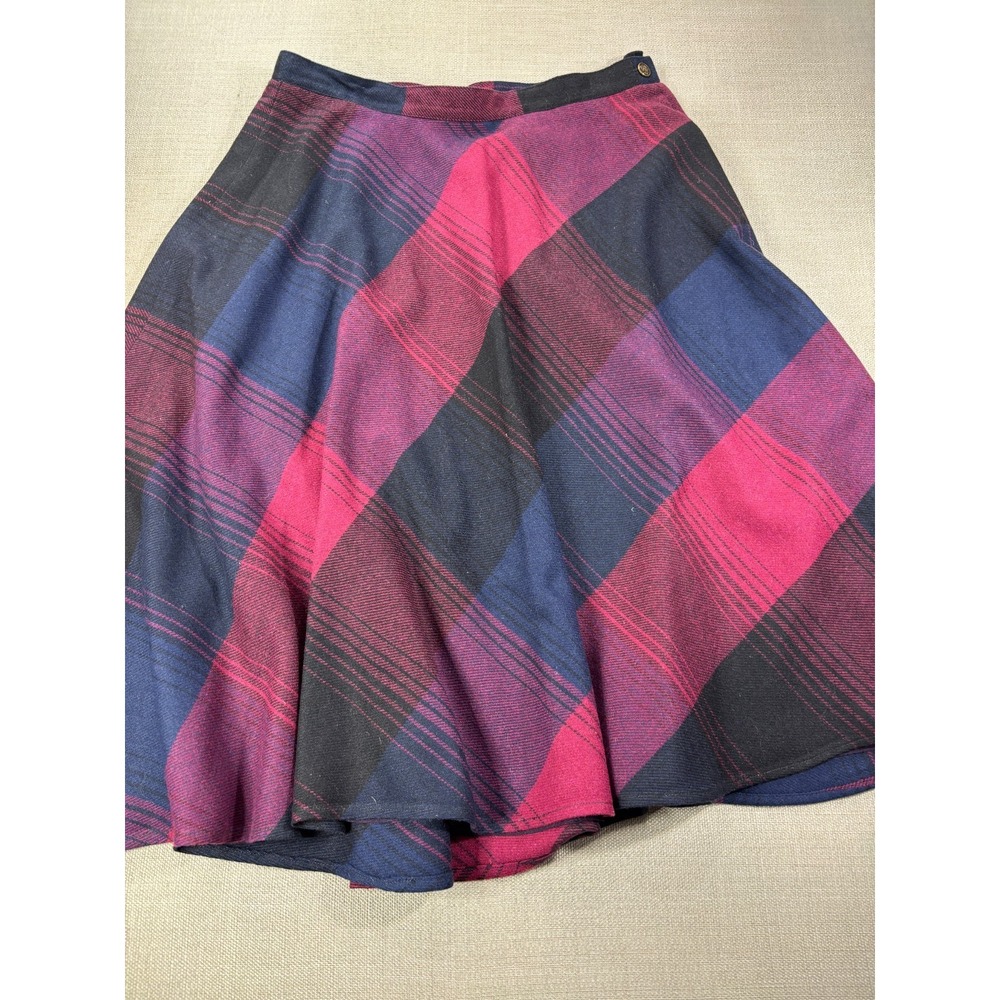 Vintage Personal Skirt Women's Black Purple Plaid Midi Size 16